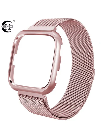 CHENGXI Fitbit versa, ремешок(с рамкой), S& L простая Мода из нержавеющей стали Милан кольцо металлическая сетка ремень унисекс аксессуары