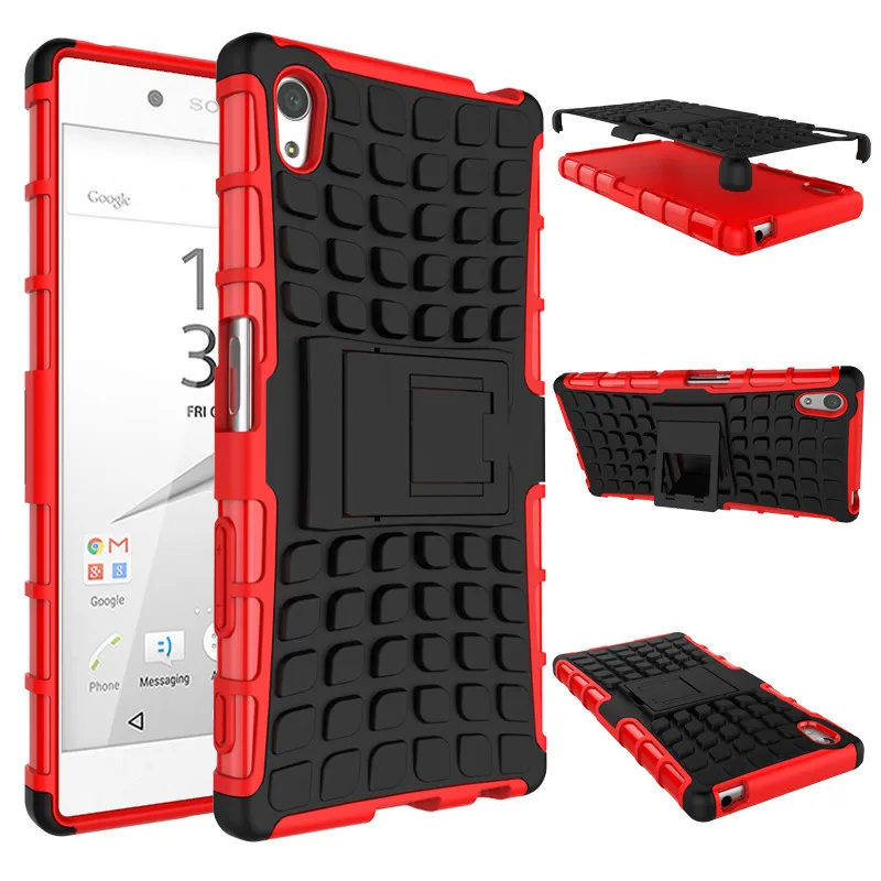 

New For Sony Xperia Z5 Phone Case Dual Layer Kickstand Heavy Duty Armor Shockproof Hybrid Hard Silicone Rubber Back Case