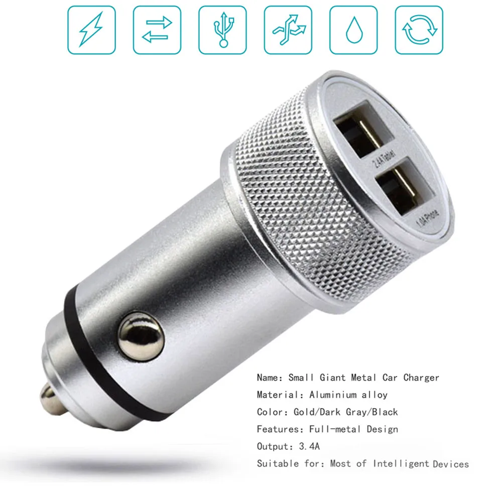 QC 3.0 المزدوج USB شاحن سيارة 3.6A الهاتف المحمول 2 USB سريع سيارة شاحن آيفون Xiaomi سريعة شاحن سيارة معدنية محمل