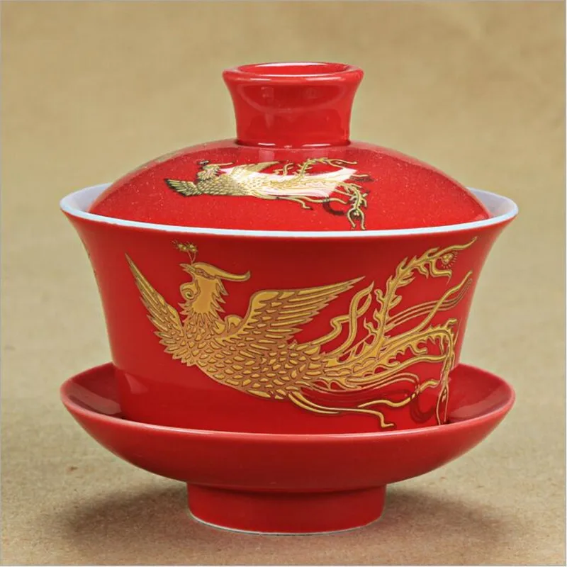 300 мл емкость Дракон и Феникс стиль чайная чаша китайский Tureen KungFu Gaiwan чайная чашка, керамическая миска с крышкой чаша чайное обслуживание