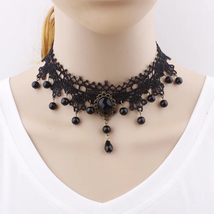 Sexy Lace Jewelry Crystal Chain Necklace Women Clothing Accessories