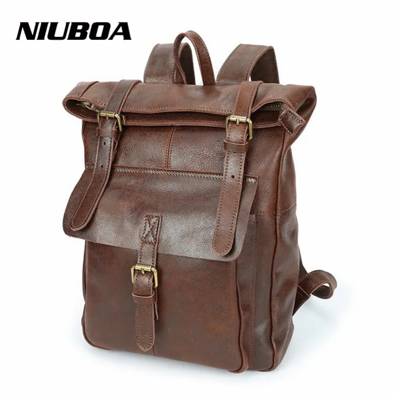 NIUBOA натуральная кожа мужские рюкзаки ретро мульти Bolsa Mochila для ноутбука тетрадь школьные сумки Сильный Большой кожи путешествия рюкзак - Цвет: dark