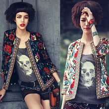 New Ethnic Style Vintage Women Jacket Fashion Flower Print Embroidery Three Quarter Short Jackets Slim Thin Coat Plus Size S-3XL