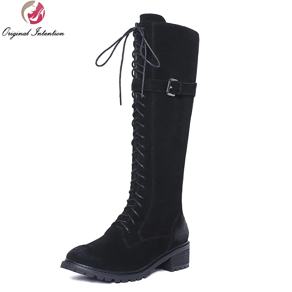 round toe knee high heel boots