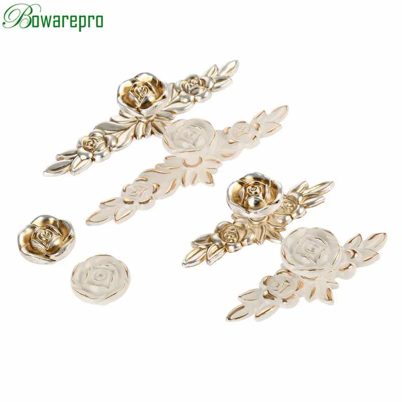 bowarepro Antique Rose Cabinet Handle Door Drawer Dresser Cupboard Pull Handle and Knob Kitchen Ceramic Cabinet Knob Rose Flower