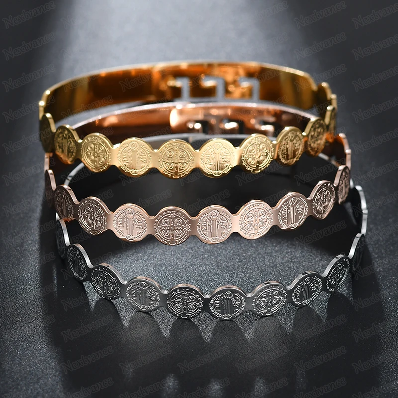 Bangle Bracelet Stainless Steel Bracelet Nextvance Jesus Round Amulet Bangle Stainless Steel Saint Benedict Bracelets Bangles For Female Male Jewelry Bileklik