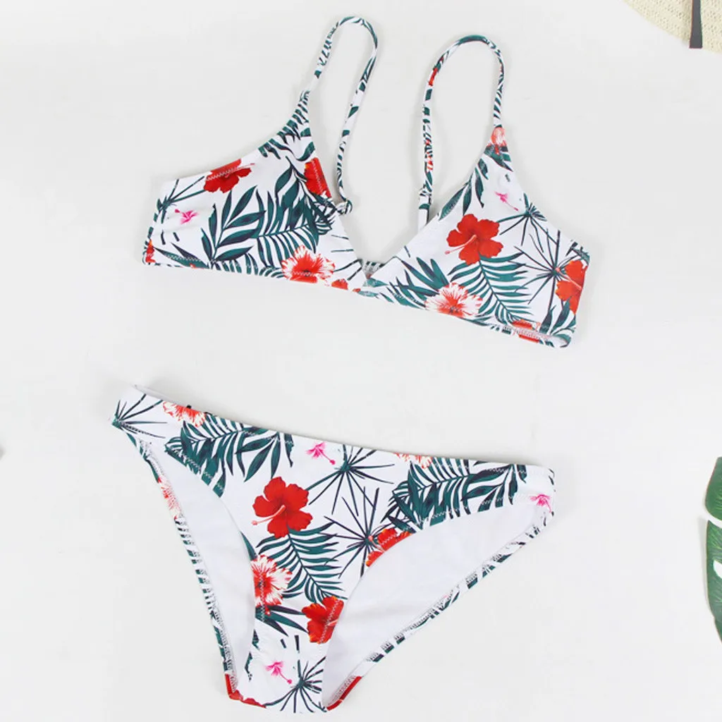 Летний женский купальник бикини с цветочным принтом черный желтый розовый