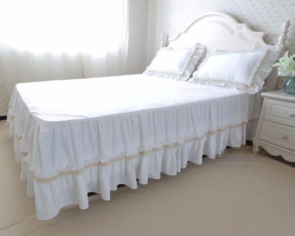 Хлопок корейский белый сатин с поверхностью кровати торт слоев покрывало кроватный подзор 40-45 см Высота кровать фартук