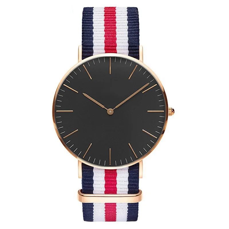 Часы из розового золота Мужские Женские часы черные простые повседневные нейлоновые наручные часы ультра-тонкие модные мужские женские часы Relogio без логотипа