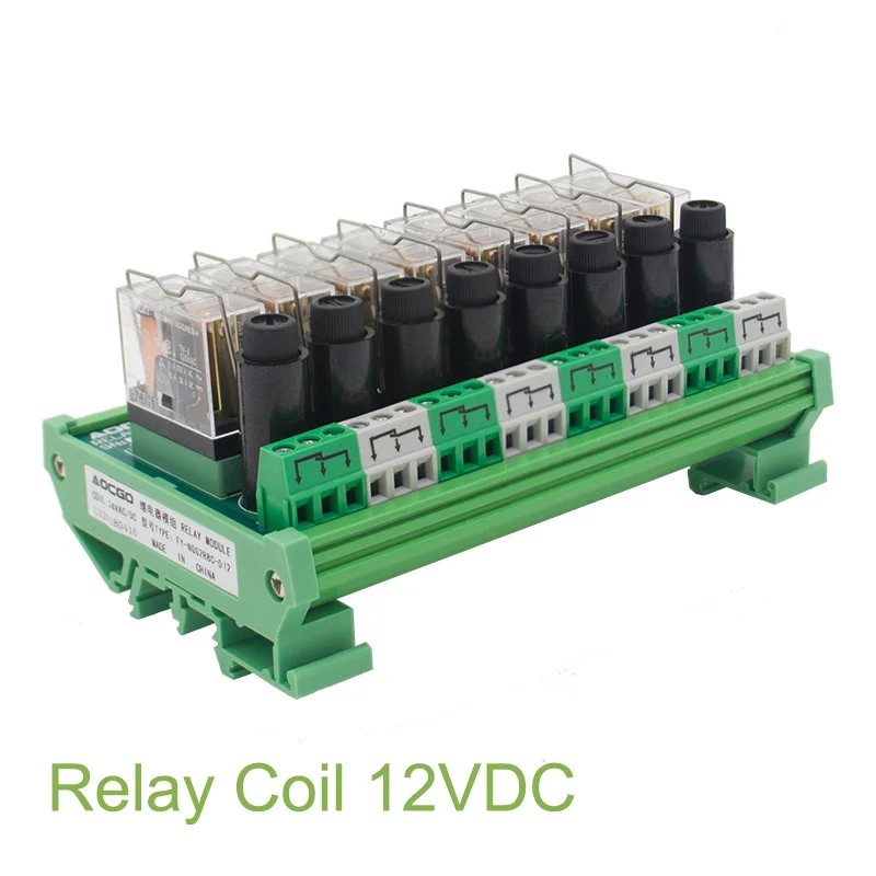 

8 Channel 1 SPDT DIN Rail Mount OMRON G2R 12V DC/AC with fuse Interface Relay Module