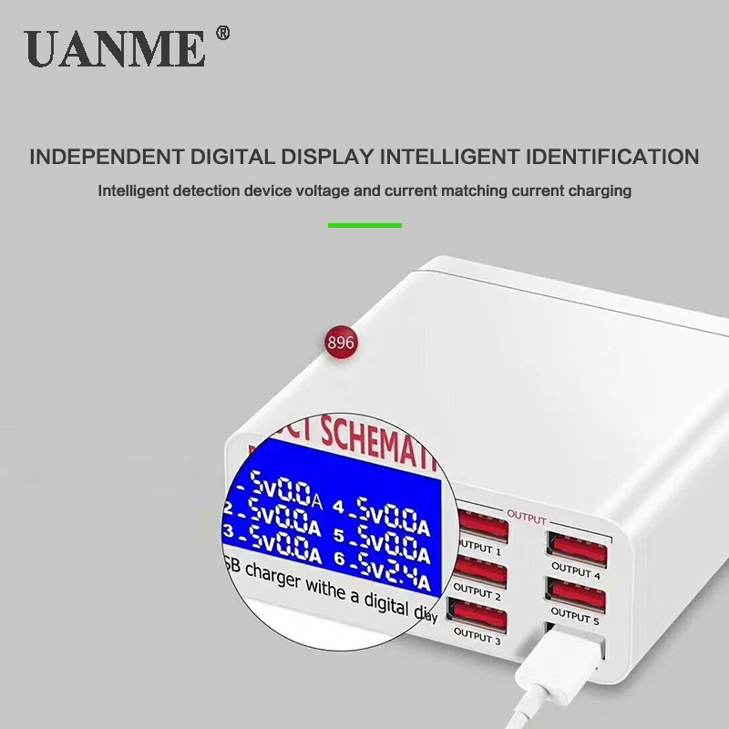 Умное зарядное устройство USB UANME QC3.0 со светодиодным дисплеем 6 портов быстрая
