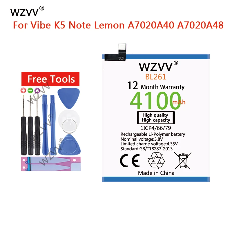 Wzvv 4100mAh литий-полимерный аккумулятор BL261 для lenovo Vibe K5 Note K52T38 A7020 K52E78 K5Note Lemon A7020A40