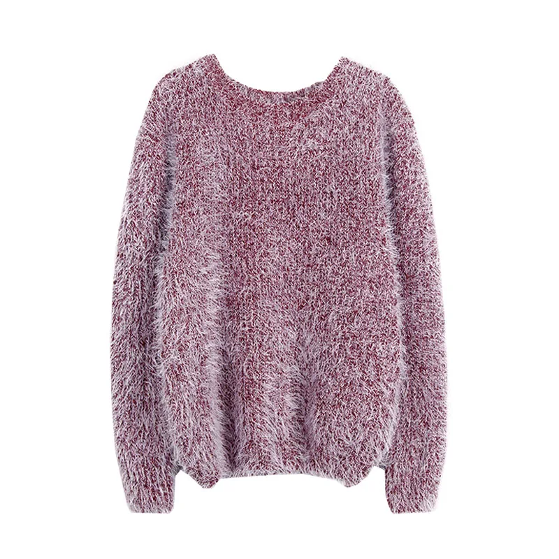 New Women Autumn Winter Plush Sweater Loose Tops Pullover Warm Hairy Round Neck Knitted Long Sleeve Female | Женская одежда