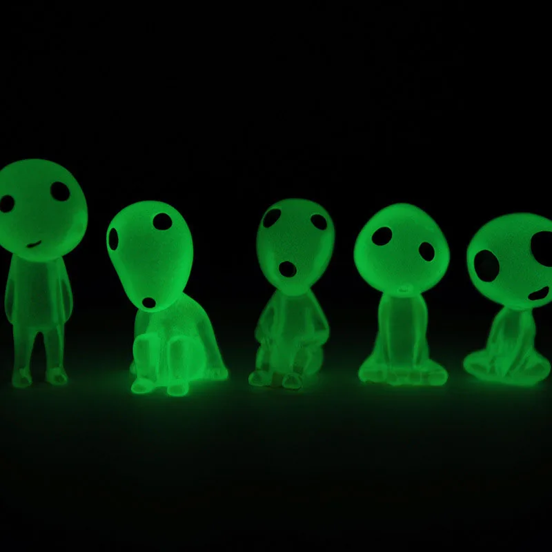 

Princess Mononoke Glow In Dark Ghibli Action Figure Kodamas Luminous Elf Tree Dolls Set Resin Model Cartoon Figurines Toys