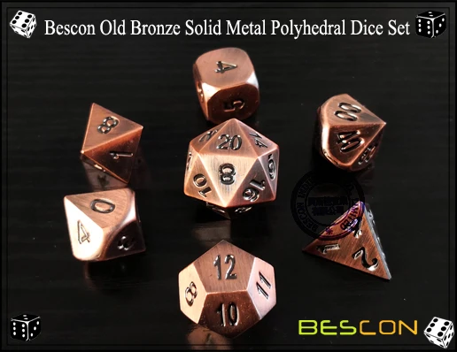 Bescon сверхмощная старая бронзовая твердая металлическая игральная кость набор, древняя металлическая многогранная игра D& D RPG игральные кости 7 шт. набор