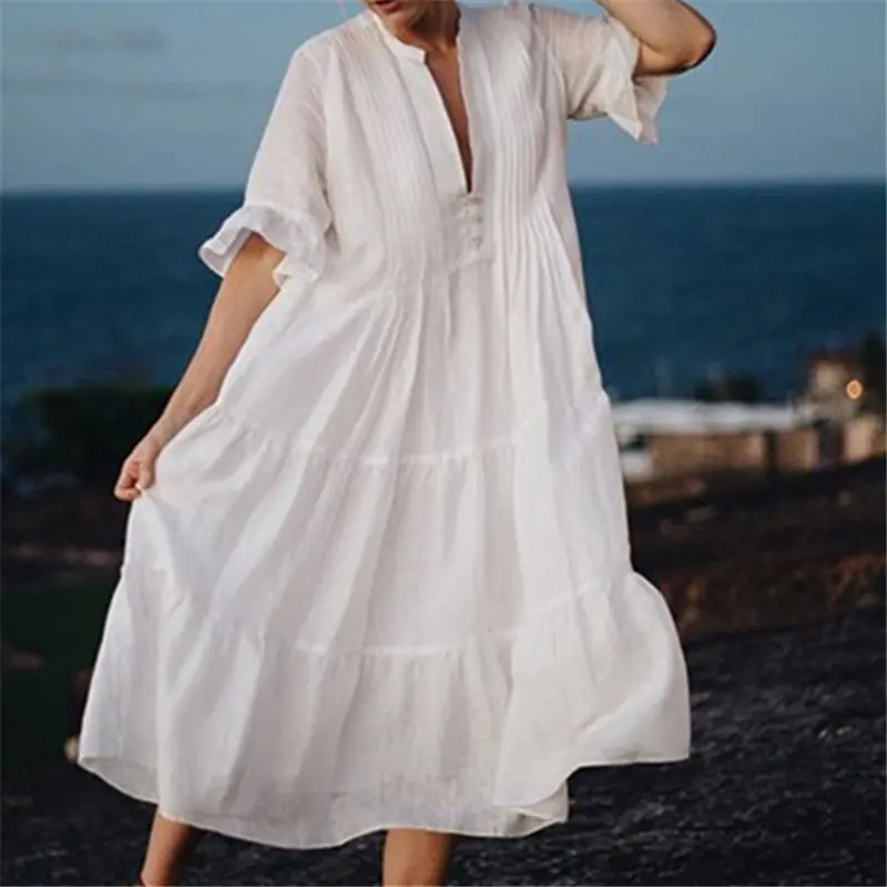 

Beach dress Saida de Praia Cotton Beach Cover up Kaftan Beach Pareos de Playa Mujer Lace Bikini Cover up Swimsuit cover up #Q793