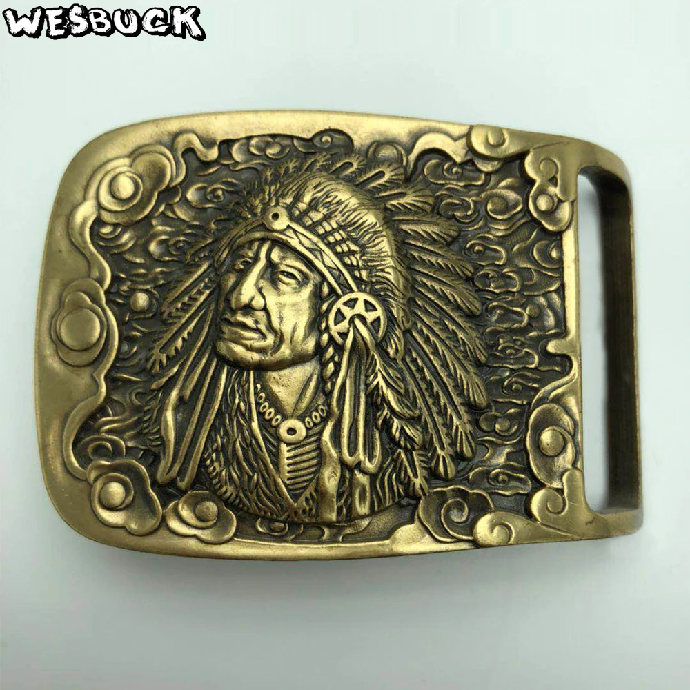 

WesBuck Brand Native American Indian Warrior Chief Belt Buckle Solid Brass Cowboy Belt Diy Accessories