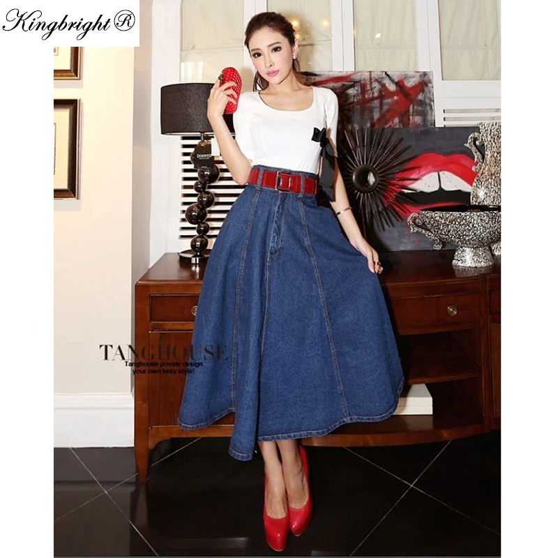 Alta calidad al por mayor nueva moda casual azul Falda larga para las Corea señora del bolsillo señora denim skirt jeans|skirt jeansblue long skirt - AliExpress
