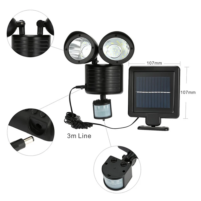 

22 LED Dual Security Detector Solar Spot Light Motion Sensor Outdoor Waterproof Floodlight AI88