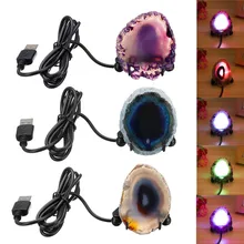 Smuxi мини ночные светильники Натуральный Полированный Агат тонкий ломтик светодиодный минеральный камень огни с интерфейсом USB и железной подставкой мульти-цвета