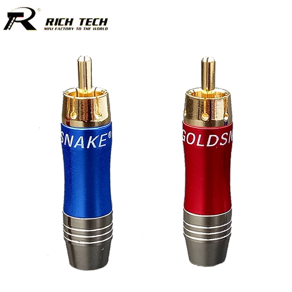 

10pcs/lot RCA Connector Gold Plated RCA Male Plug Adapter High Quality Speaker Lotus Plug Audio Wire Connector 5 Pairs Red+Blue