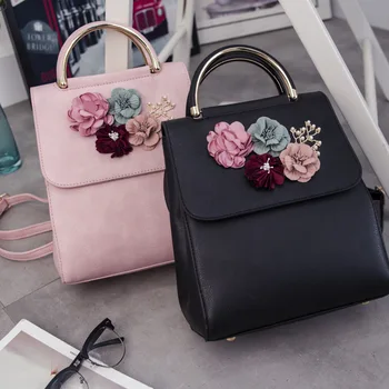 

Women Flower Small Backpack High Quality Pu Leather Backpacks Beading School Bags For Girls Multifunction Bagpack