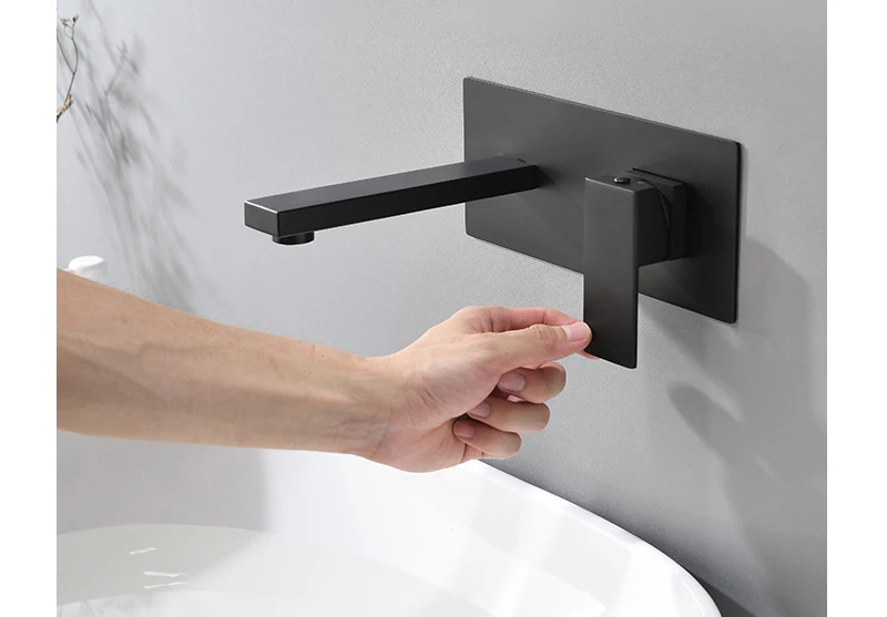 Matte Black Bathroom Faucet Single Handle Wall Mount Brass Basin Mixer Embedded box concealed Cold Hot Tap  (17)