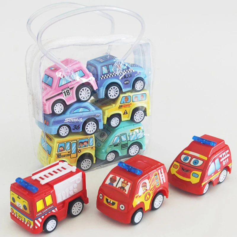 6pcs/lot Baby Kids Car Toy Pull Back Car Fire Truck Taxi Engineering Vehicle Model Mini Cars Interactive Toys For Children Gifts