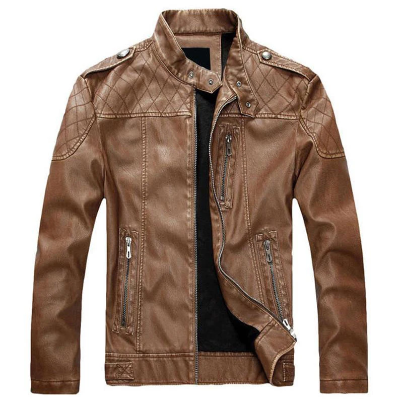 New Men's Leather Winter Designer Fashion Slim Stand Collar Casual