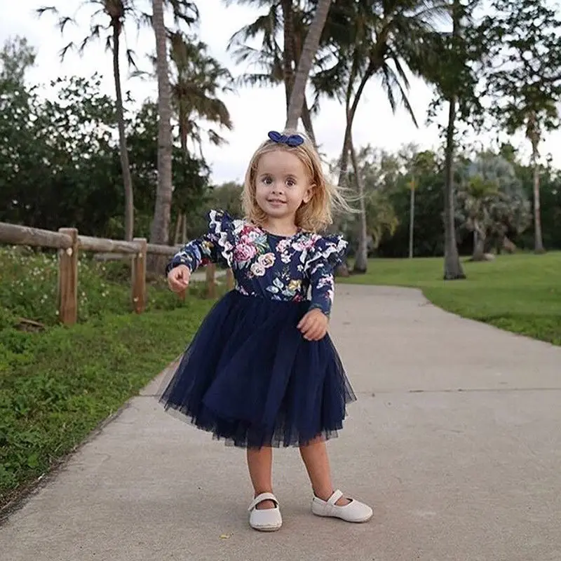 

Fashion Big/Little Sister Matching Ball Gown Dress Newborn Baby Girl Floral Tulle Dresses pop Autumn Outfits