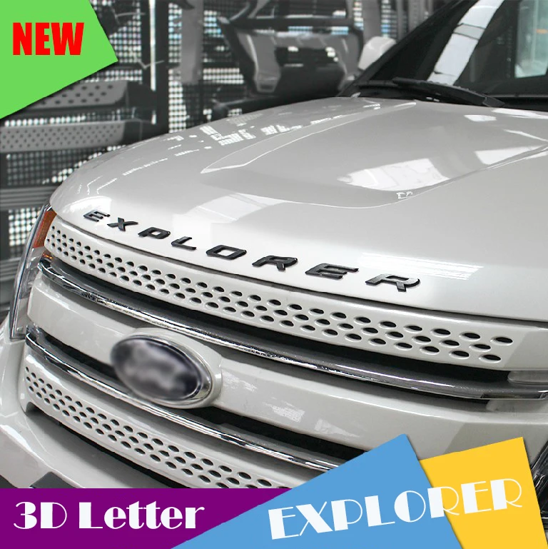 3D EXPLORER Letters Sticker Hood Emblem Silver Chrome Black Logo