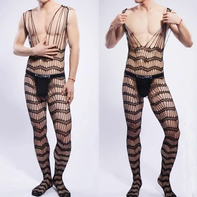 

2017 Summer Sales Black Hollow Out Pantyhose for Men Sexy Men's Underwear Pantyhose Nylon Body Stockings Fishnet