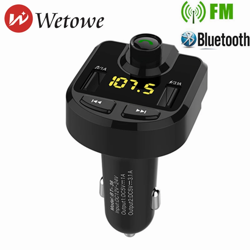 

Wetowe FM Transmitter Player Car MP3 Blurtooth Player LED Dual USB 3.1A Car Charger Voltage Display Micro SD TF Music Playing