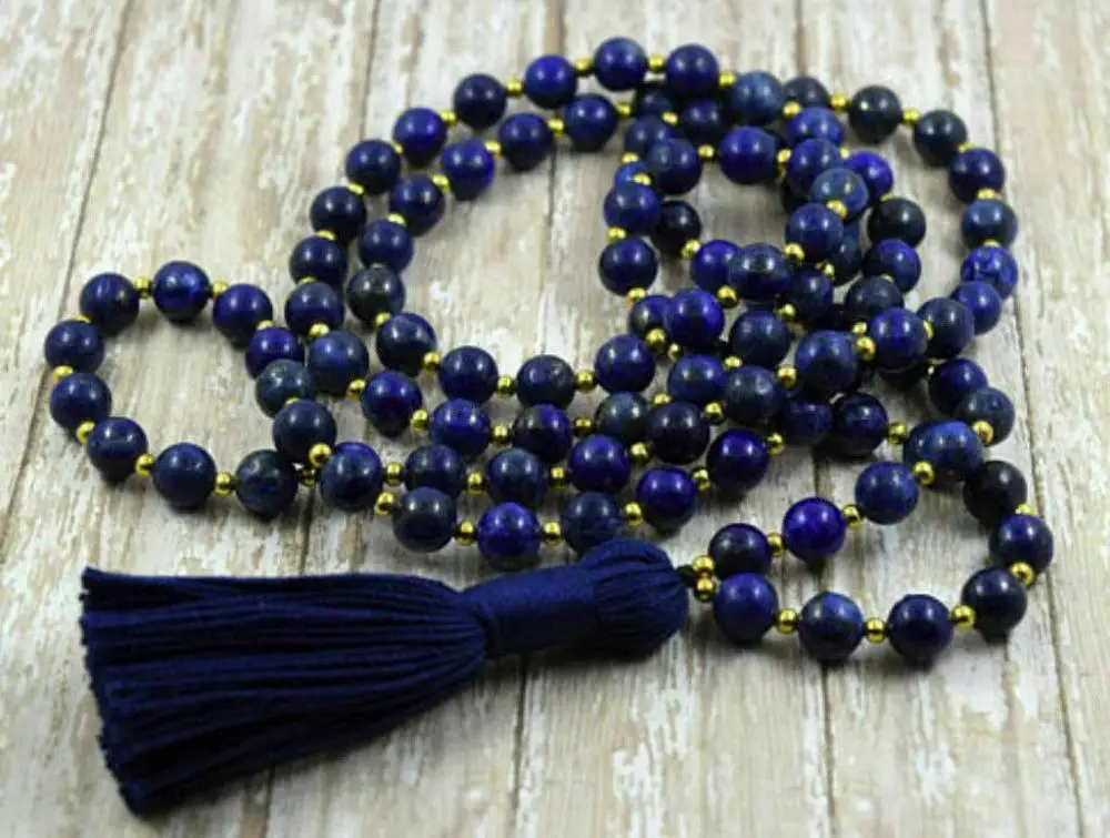 

6/8/10mm lapis lazuli 108 Tibetan Buddhist Prayer Beads Mala Necklace AAA+