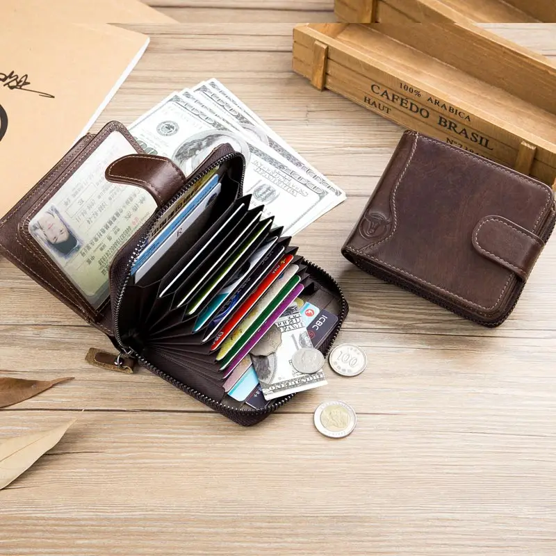 Bullcaptain Cowhide Short Wallet Zipper Coin Bag