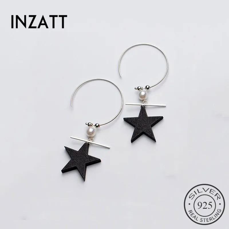 

INZATT Real 925 Sterling Silver Black and Green Star Pearl Bohemia Hoop Earrings For Women Party Fine Jewelry Accessories Gift
