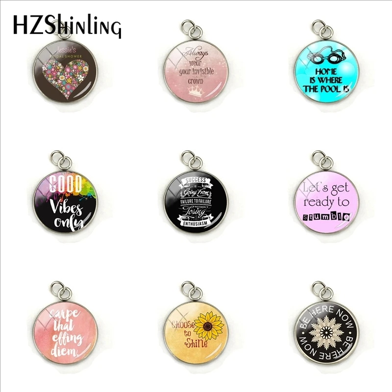 

Lovely Wise Quotes Round Dome Patterns Glass Cabochon Charms Necklace Ornaments Gifts for Men Women Accessories