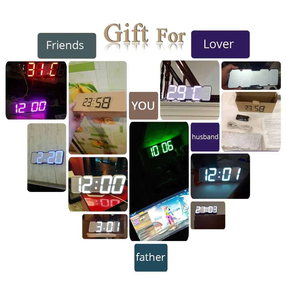Remote Control Digital Wall Clock 115 Colors LED Table Clock Sound Control Desk Alarm Show Time Temperature Date Humidity