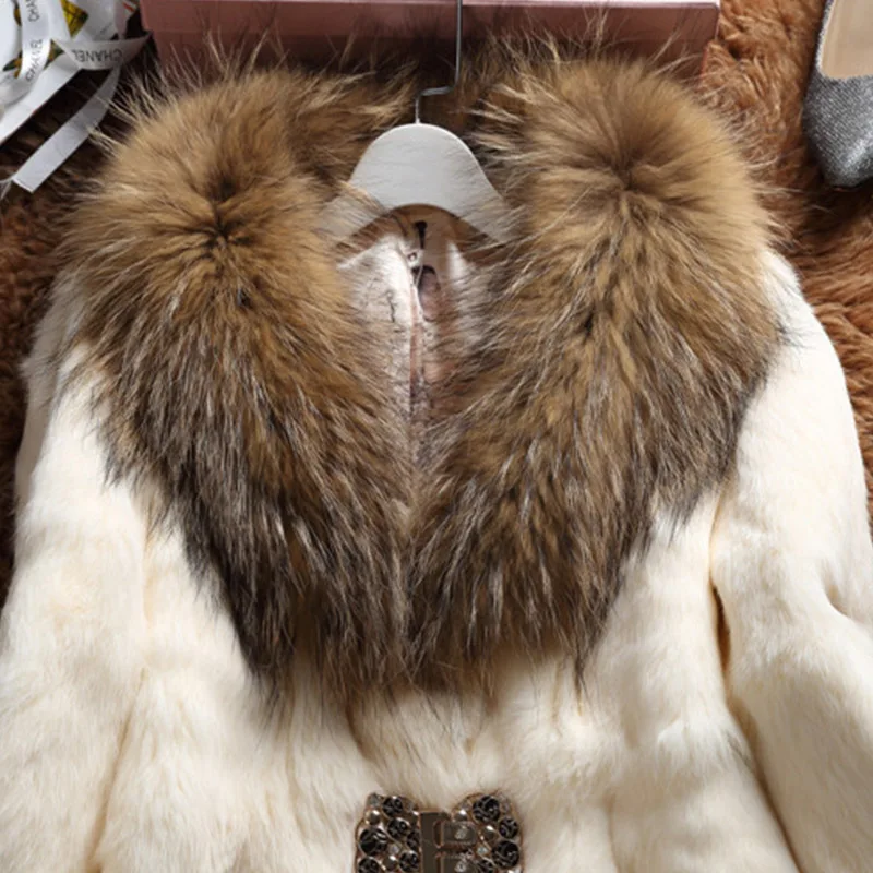 Real Fur Coats For Women New Rabbit Fur Coat Winter Autumn Brand Sale Fur With Raccoon Dog Fur Collar Outwear High Quality Real Fur Coats For Women New Rabbit Fur Coat Winter Autumn Brand Sale Fur With Raccoon Dog Fur Collar Outwear High Quality