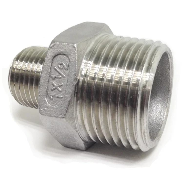 2"x1-1/4" Male NPT Hex Nipple Threaded Reducer Pipe Fitting Stainless Steel 304