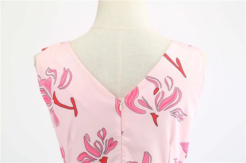 Kostlich 2018 New Arrival Women Big Swing Dress V-Neck Floral Print Dresses Summer Hepburn Vintage Dress Plus Size S-2XL  (5)