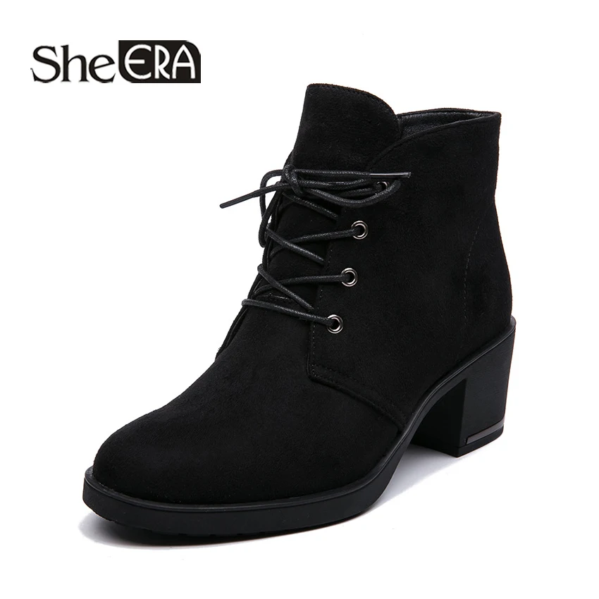 

New Fashion Women Boots Microfiber Women Ankle Boots Black Casual Lady Shoes Short Plush Keep Warm Winter Female Shoes She ERA