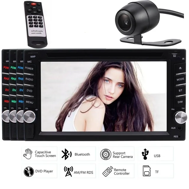 Best Price 2 DIN Video Unit Car monitor Stereo DVD Player Bluetooth Radio Touch Screen support Subwoofer USB SD+Remote Control Rear Camera 