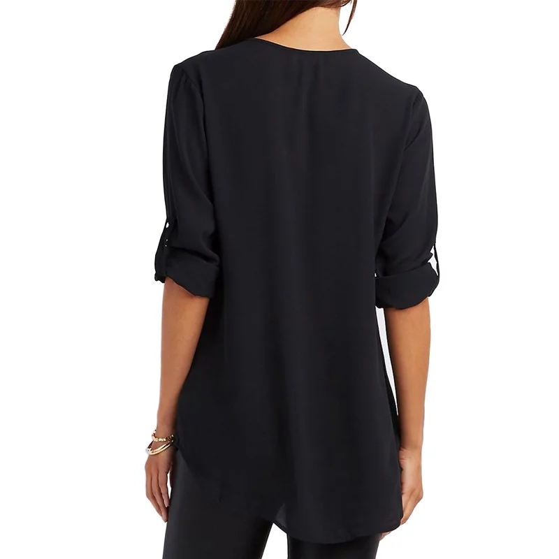 Hot Women Long Sleeve Zipper V Neck Chiffon Blouse Shirts Summer Spring Tops MSK66