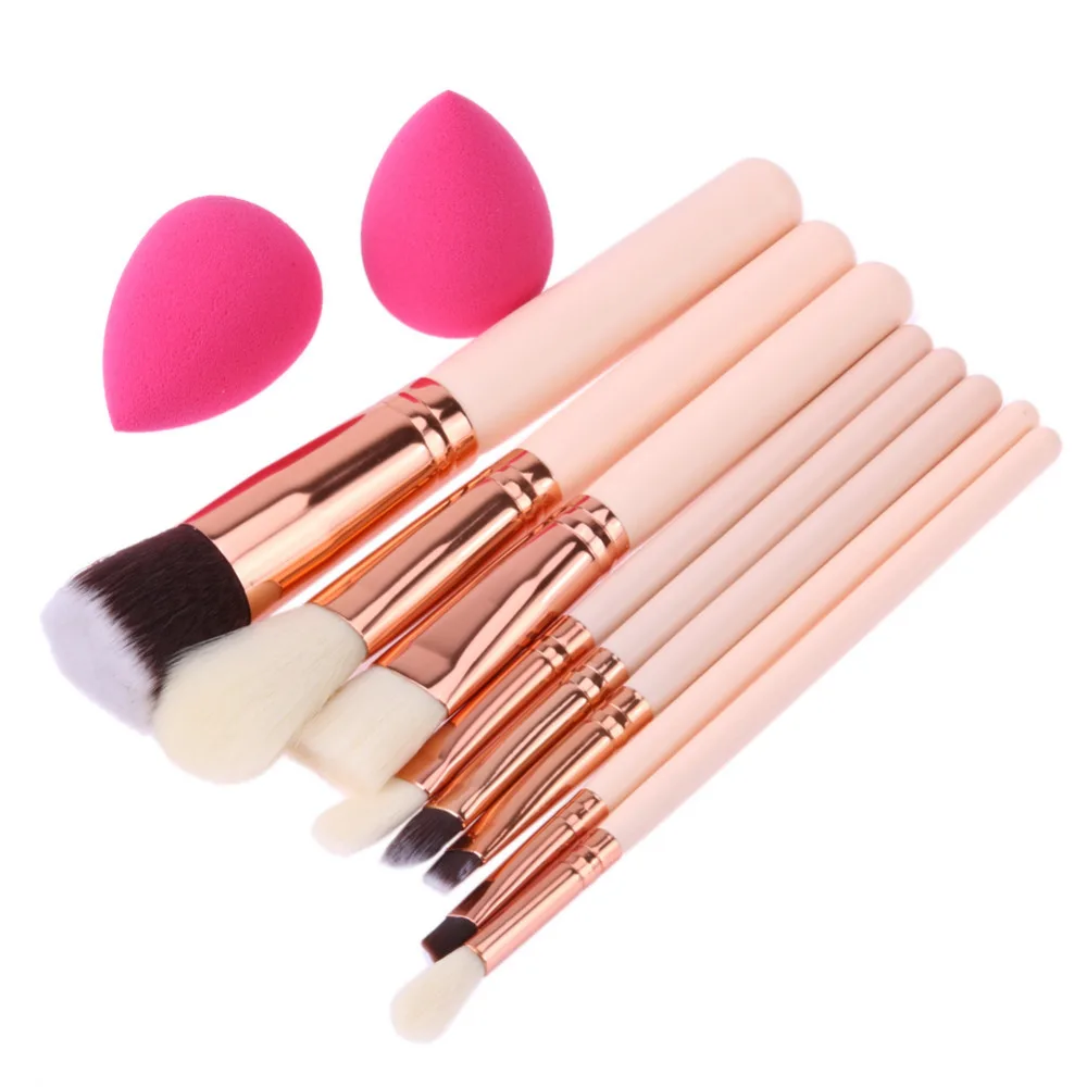 8Pcs makeup brushes EyeShadow Powder Blush Foundation Brush +2pc Sponge
