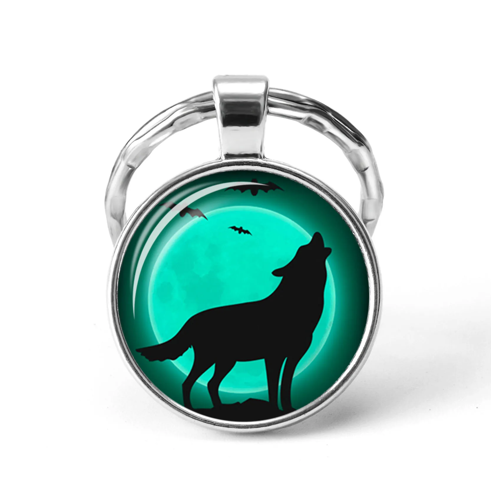 

2019 Charming Wolf and Moon Keychain Sign Glass Cabochon Pendant Car Keychain Wolf Legend Keyring Men's Jewelry Birthday Gift