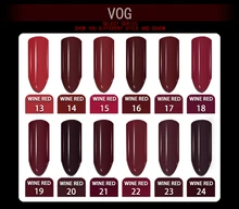 VOG Free Shipping 1pcs 6ml Wine Red Gel Polish Gel varnish For Nail Art 12 colors for choice