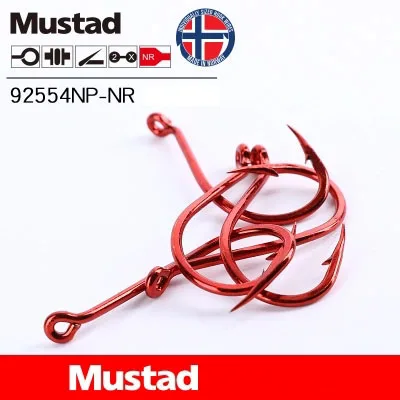 5Packs Mustad Ami Da Pesca 92554NP NR Olecrano Rosso Spinato Fishhook Esche Titolare di Pesca Pesca Marittima Affrontare Singolo Gancio di Pesca