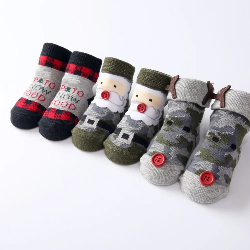 Baby stuff infant cotton autumn winter patchwork Santa  socks cartoon modelling baby boys girls sock 3PCS 0-24M