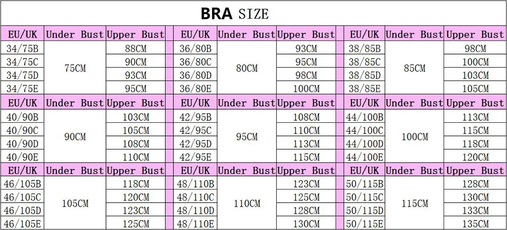 Ladies Bra Size Chart